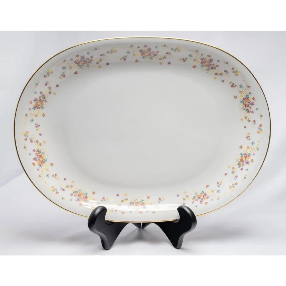 Heinrich Bavaria Frolic Vintage Gold Rim Serving Platter Oval Floral Germany